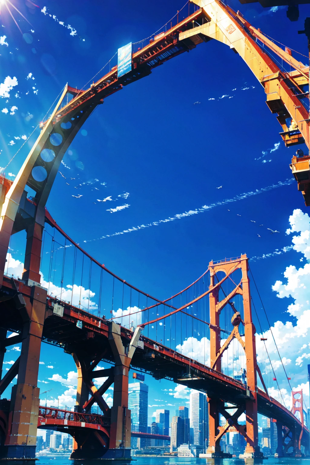 megastructure, bright blue sky