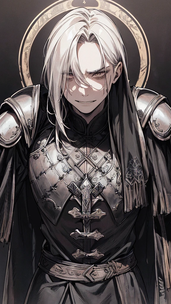 Highest quality, (background_detailed), expensive_Contrast, detailed_original_figure, Warrior, Muscular, Villain Face, Armor, full_body, Medieval, Wrinkles between the eyes, Young people, 20-year-old male, dark_stitch_landscape, (dramatic_Lighting:1. 25), (Shaded_background:1.2), black_hair, (short black hair:) 1.1 ), Delicate face, Wicked Smile, Sharp eyes, Black background, (Black background:1.5), Beautiful line art, 白black