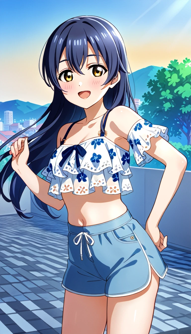 One girl, Umi Sonoda's whole body, wearing clothes for going out in the city in midsummer, id_umi_sonoda, town background,8k