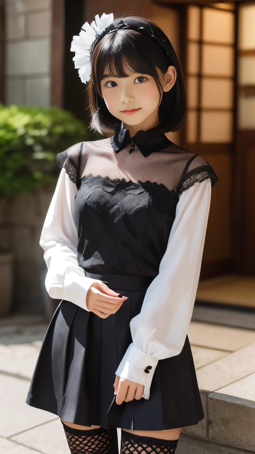 　(((Japanese)))(10-year-old girl)　((((10-year-old girlが一人、alone))))　Black Hair　Red Extensions　whole body写真　Full Shot　short hair　Low ponytail　whole body　Thighs 　(purple)Lace blouse　Black lace collar　Black lace(skirt)　Red nails　((mesh))　　Black pantyhose　cute　Moe sleeves　Long sleeves　Hands in sleeves　　Between the legs　Spread your legs　Spread your legs　　between legs　Visible through the gap(Red panties)　((Gothic))　((punk))　(Long sleeve)　((ロングskirt))　(((Long flared cuffs)))　Less exposure　Headdress　(Gothic Lolita)　Mini Hat