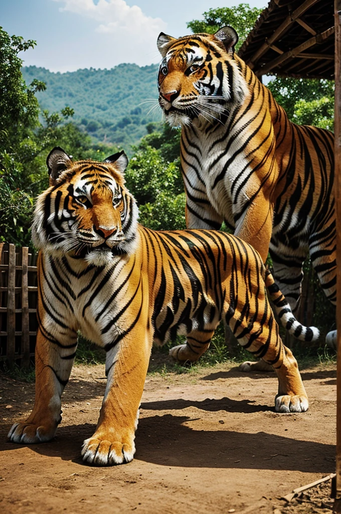  Rural Indian Village Build Big Tiger from Fruits, photo, illustration, cinematic