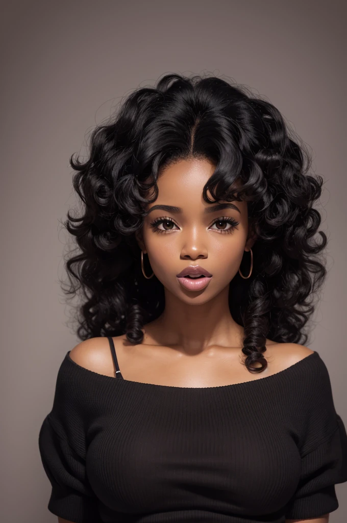 A black woman,animation,with medium curly hair and a beautiful mouth