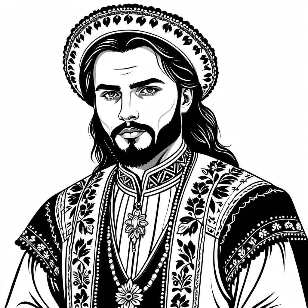 man in romania folk outfit, vector graphics, strong contours