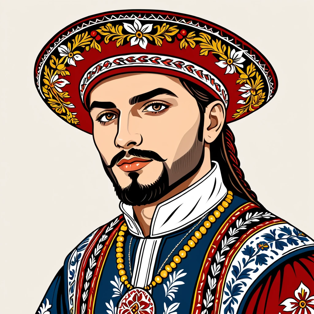 man in romania folk outfit, vector graphics, strong contours