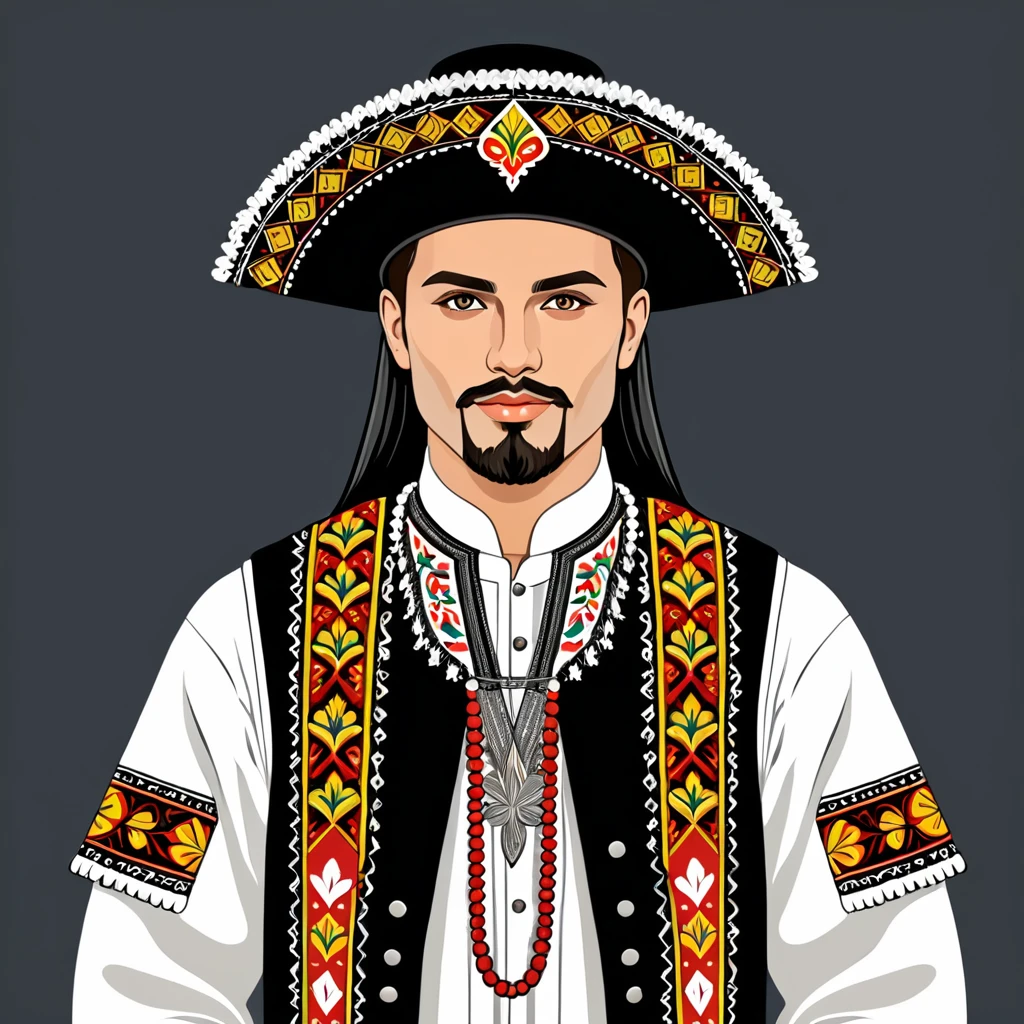 man in romania folk outfit, vector graphics, strong contours