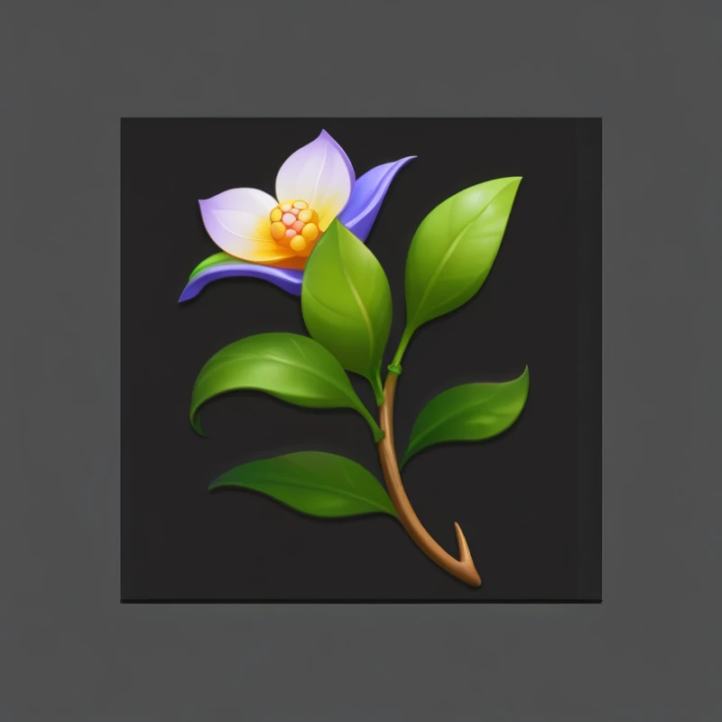 There is a flower growing on a stem with leaves, Stylization的植被, game icon asset, Game assets for plants and trees, Stylization艺术, slight bloom, unknown, game icon stylized, Capability Image, Modular Project, Stylization, Describing a flower, Object Art, Stylization的阴影, Soft shadows, 非常Stylization, icon