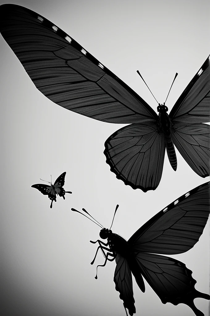 Butterfly with demon on wings monochrome