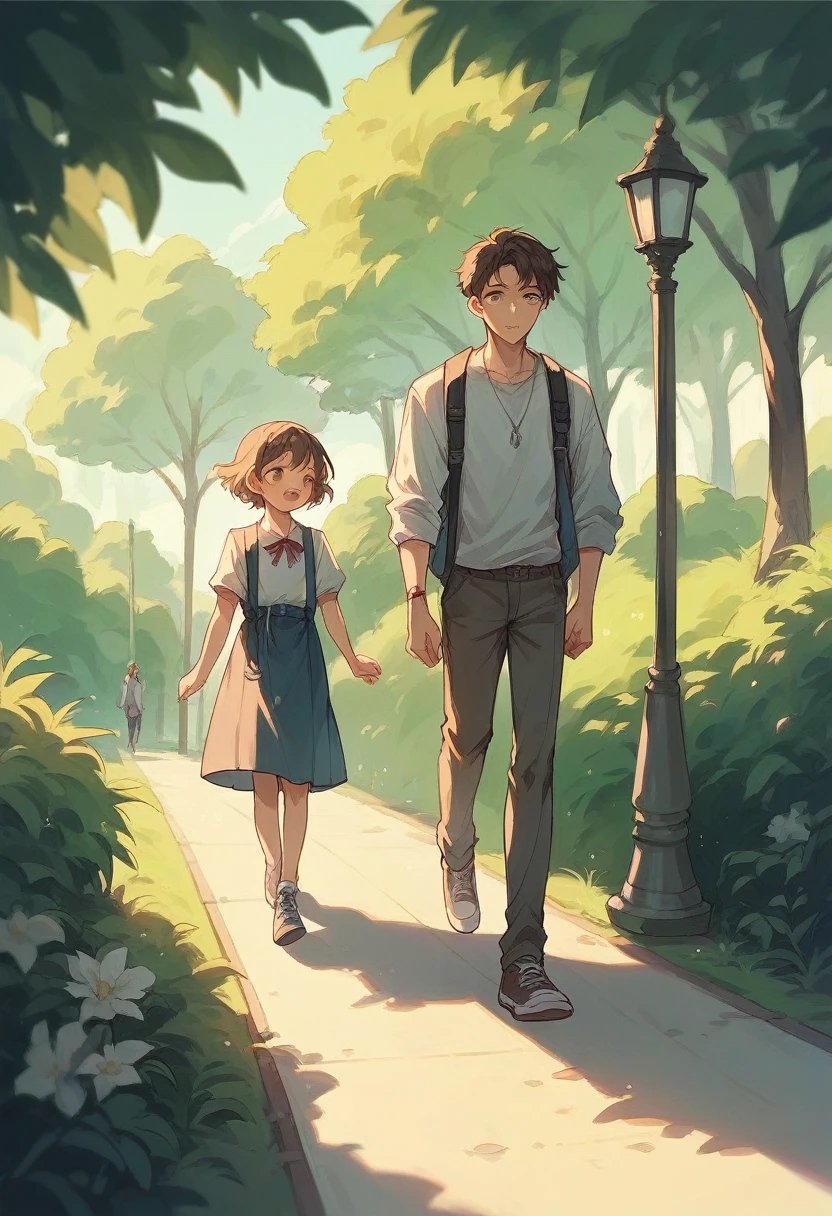 Young couple walking in the park