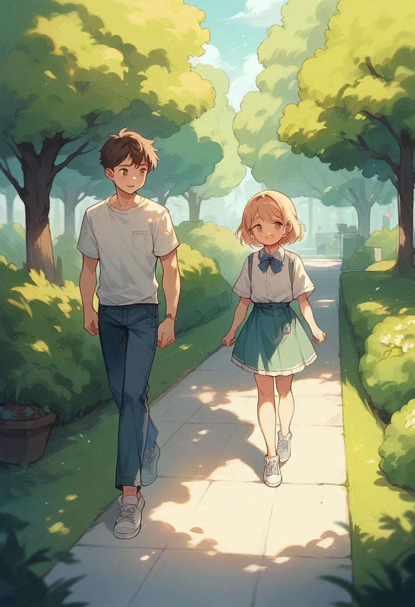 Young couple walking in the park