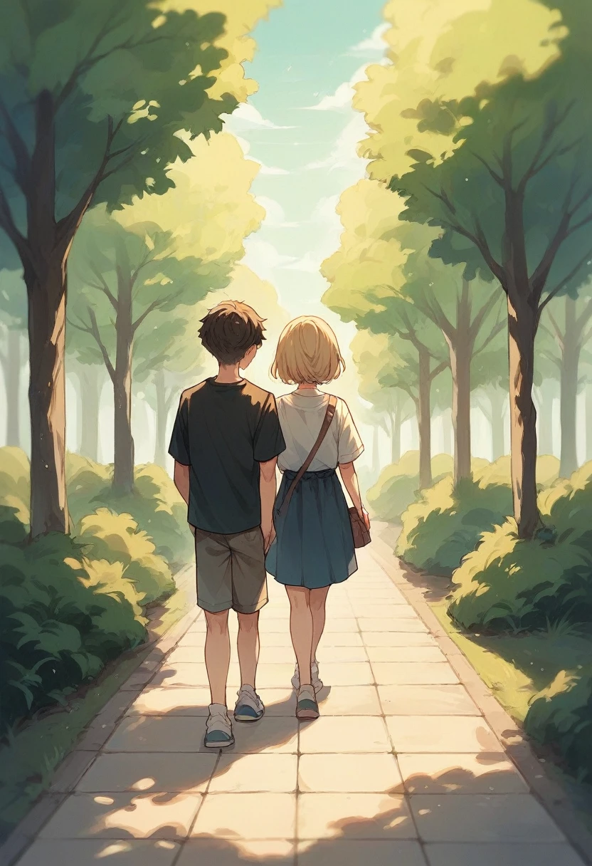 Young couple walking in the park