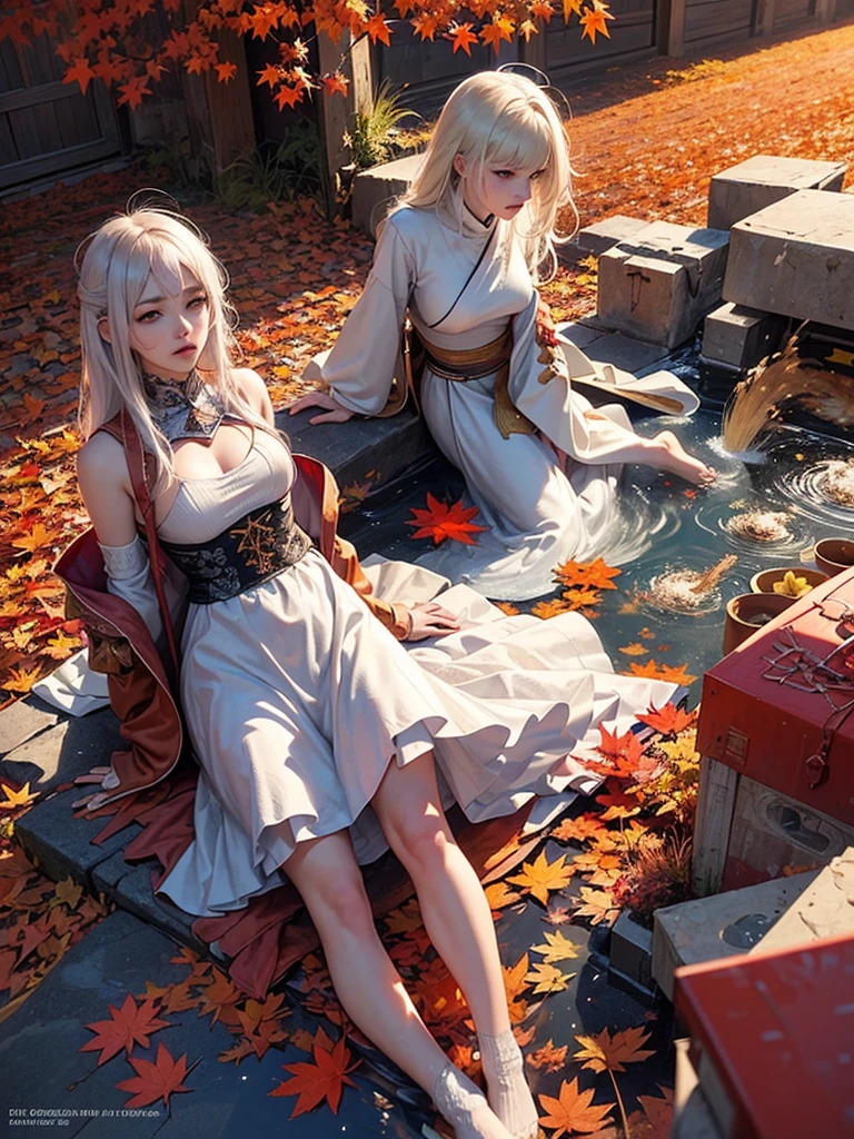 Official Art, Unity 8k Wallpaper, Extremely Detailed, Beautiful and Aesthetic, Masterpiece, Best Quality, (Zen Dispute, Mandala, Dispute, En Dispute), (Fractal Art:1.3), 1 Couple, Extremely Detailed, Dynamic Angle, Cowboy Shot, The Most Beautiful Form of Chaos, Elegant, Barbarian Design, Vibrant Colors, by James Jean, Robby de Ville, Antonio Ross, French Bacon, Cold Weather, Adrian Genius, Petra Koreit, Gerhard Richter, Takato Yamamoto, Ashley Wood, Atmospheric, Ecstasy of Notes, Flowing Notes Clearly Visible, a Couple Feeling Sad After Breaking Up, Back to Back, in Autumn Afternoon with Falling Red Maple Leaves