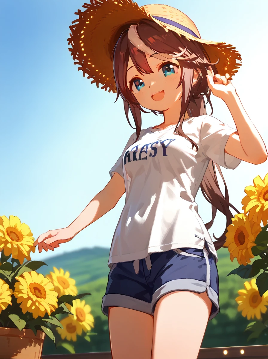 ((best quality, high resolution)), (delicate illustration), (pastelcolor style illustration:0.9), (watercolor style illustration:0.4), ((beautiful:1.3)), 4k,

1 cute woman, medium breasts, tareme, cute, (happy), (harvest vegetables), (((morning))), T-shirt, shorts, straw hat, Long Hair with Feathered Ends, Chestnut hair, , (cowboy shot), 