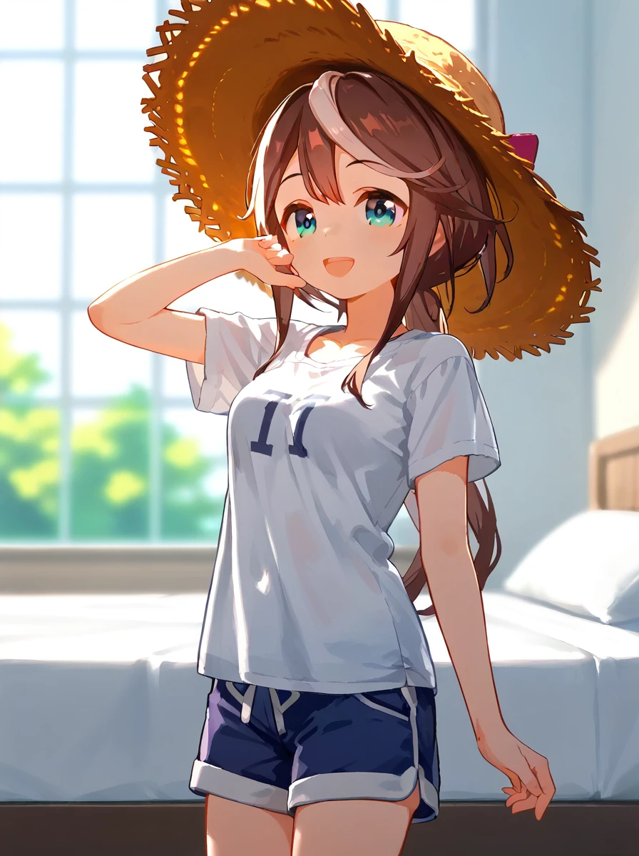 ((best quality, high resolution)), (delicate illustration), (pastelcolor style illustration:0.9), (watercolor style illustration:0.4), ((beautiful:1.3)), 4k,

1 cute woman, medium breasts, tareme, cute, (happy), (harvest vegetables), (((morning))), T-shirt, shorts, straw hat, Long Hair with Feathered Ends, Chestnut hair, , (cowboy shot), 