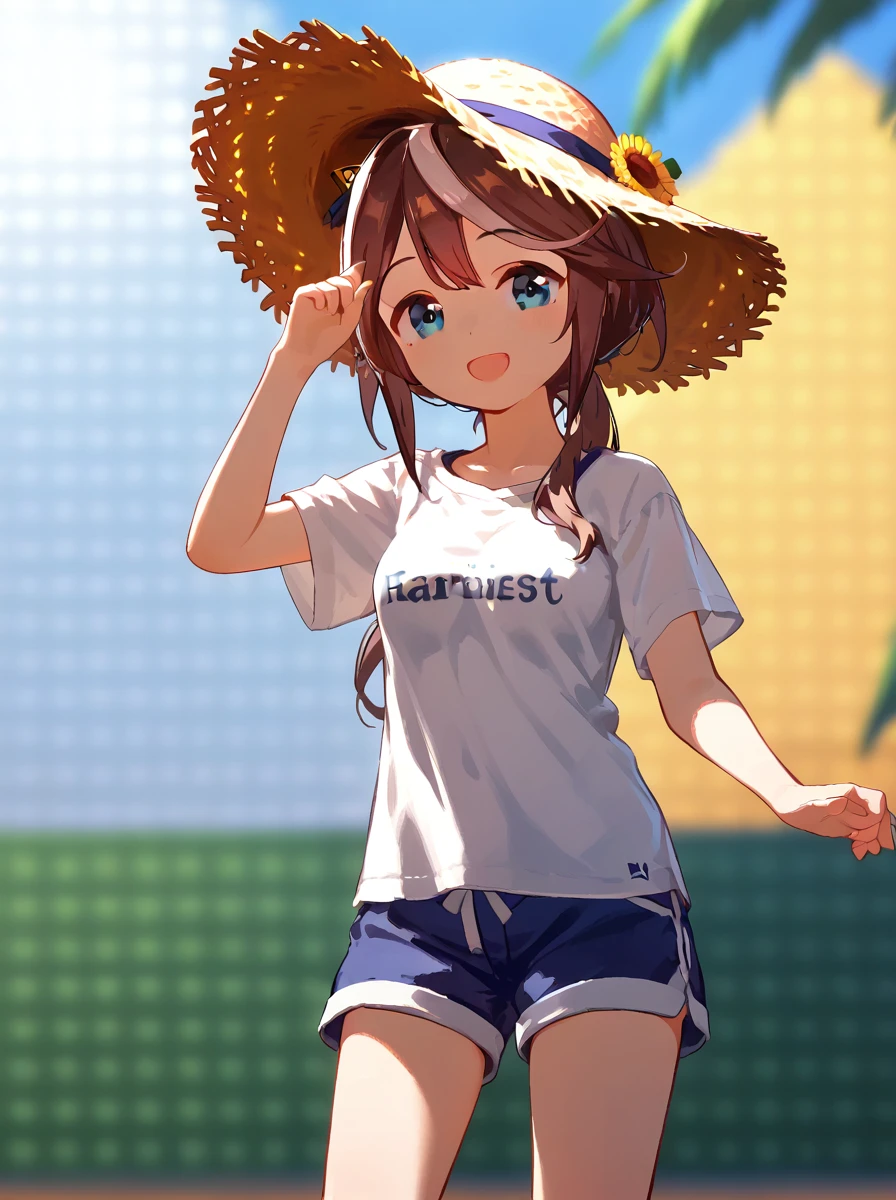 ((best quality, high resolution)), (delicate illustration), (pastelcolor style illustration:0.9), (watercolor style illustration:0.4), ((beautiful:1.3)), 4k,

1 cute woman, medium breasts, tareme, cute, (happy), (harvest vegetables), (((morning))), T-shirt, shorts, straw hat, Long Hair with Feathered Ends, Chestnut hair, , (cowboy shot), 