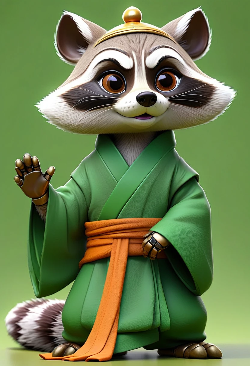 masterpiece, best quality, an robot anthropomorphic raccoon wearing a Buddhist robemplete green background, drawn by pencil, digital art, art by Hiromu Arakawa, Osamu Tezuka, 8 k, beautiful drawing, highly detailed, concept art, sharp focus, ultra realistic illustration, anime++