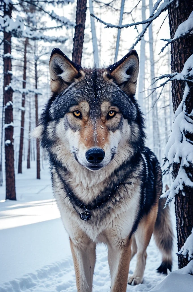 Wolf in the winter forest, T-shirt design
