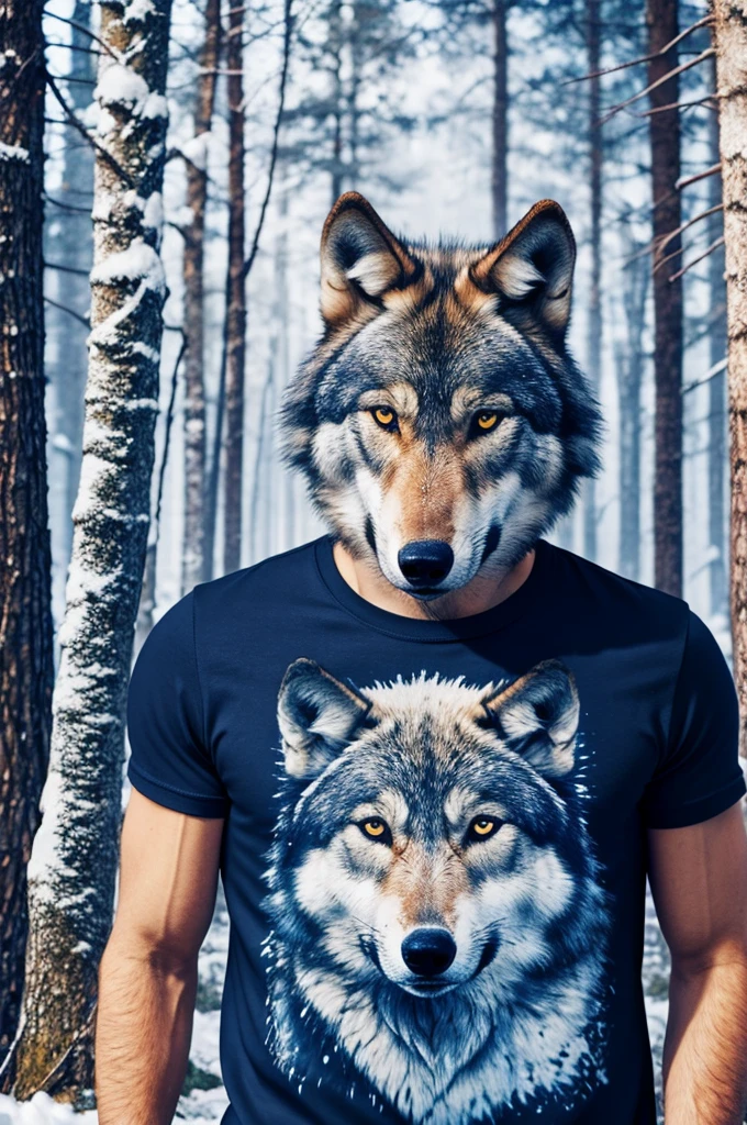 Wolf in the winter forest, T-shirt design