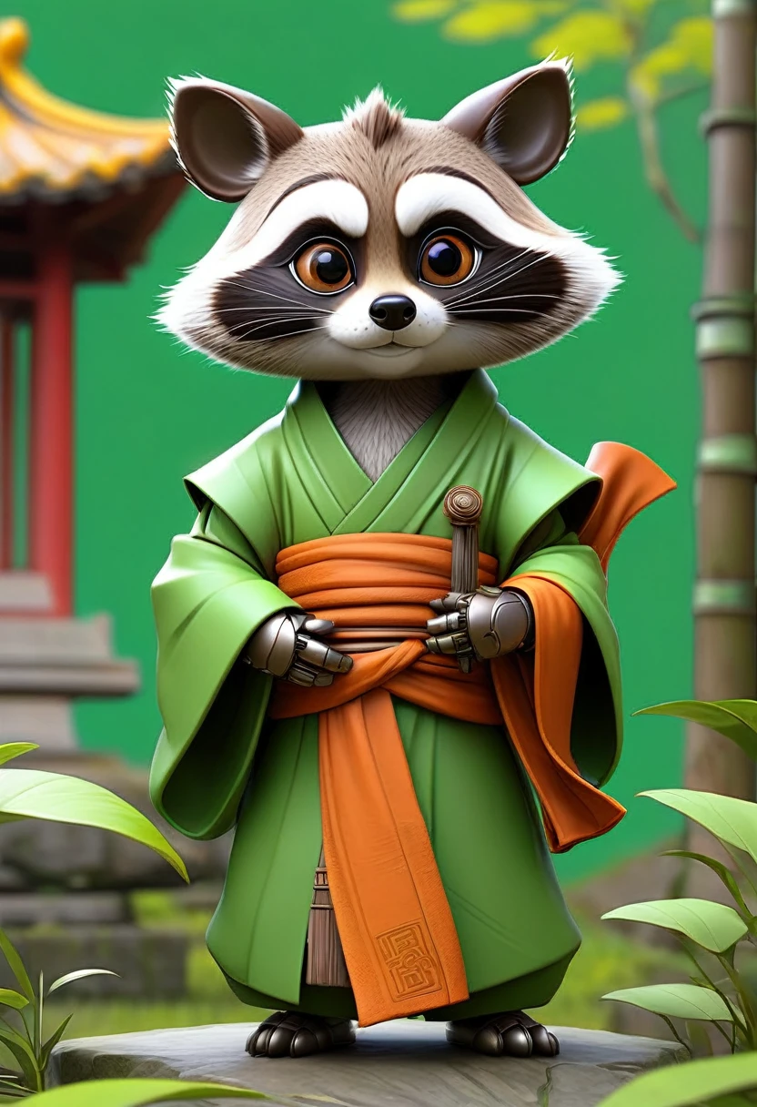 masterpiece, best quality, an robot anthropomorphic raccoon wearing a Buddhist monk robes, with a robot face, complete green background, drawn by pencil, digital art, art by Hiromu Arakawa, Osamu Tezuka, 8 k, beautiful drawing, highly detailed, concept art, sharp focus, ultra realistic illustration, anime++