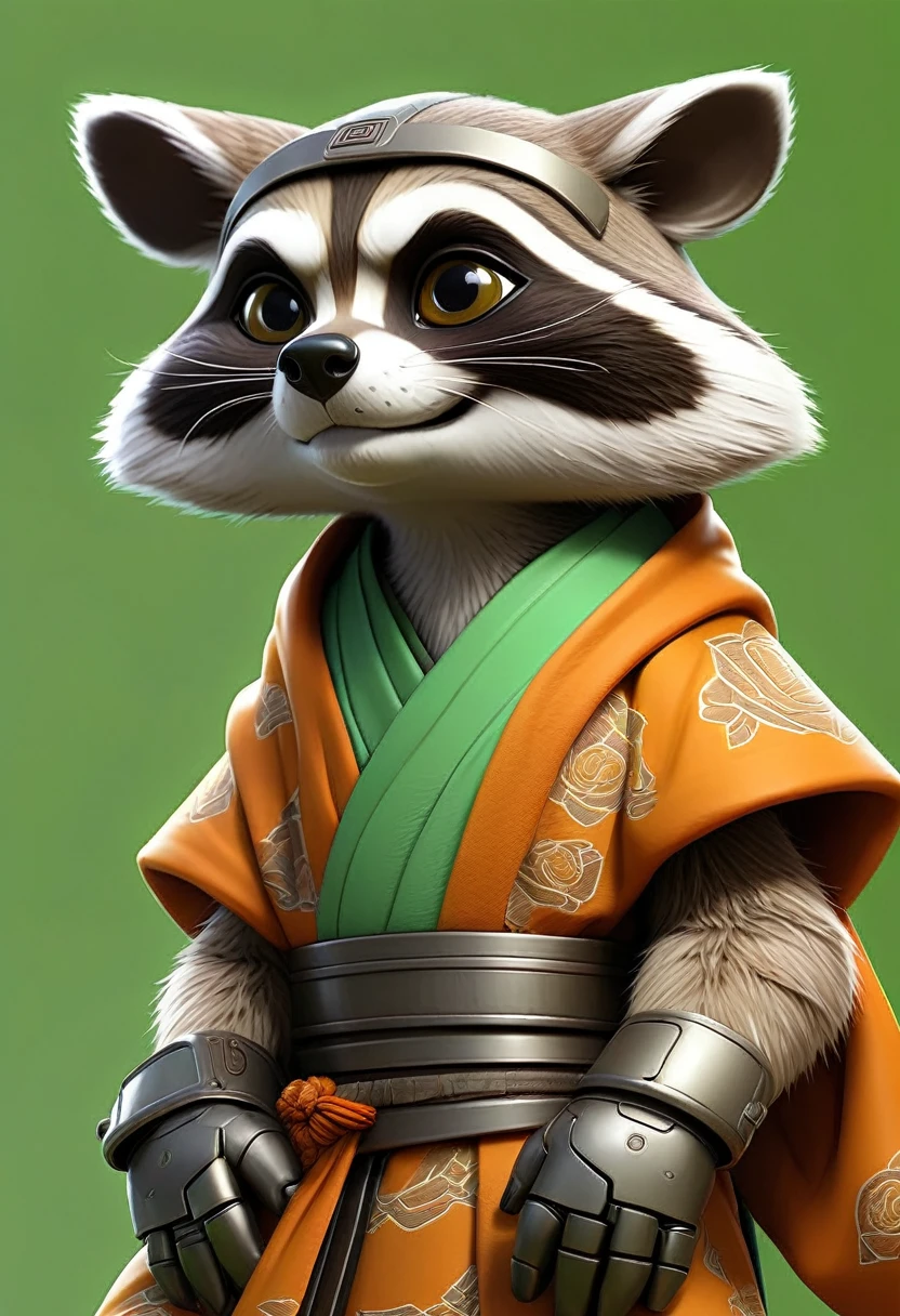 masterpiece, best quality, an robot anthropomorphic raccoon wearing a Buddhist monk robes, with half of face robot complete green background, drawn by pencil, digital art, art by Hiromu Arakawa, Osamu Tezuka, 8 k, beautiful drawing, highly detailed, concept art, sharp focus, ultra realistic illustration, anime++