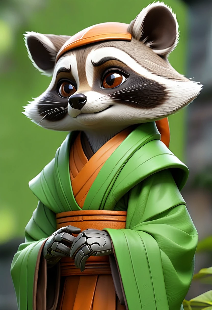 masterpiece, best quality, an robot anthropomorphic raccoon wearing a Buddhist monk robes, with half of face robot complete green background, drawn by pencil, digital art, art by Hiromu Arakawa, Osamu Tezuka, 8 k, beautiful drawing, highly detailed, concept art, sharp focus, ultra realistic illustration, anime++