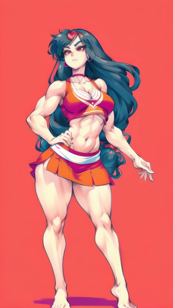 Full body image of Moana from Moana, full body in image, wearing her original outfit (red crop top, cream skirt with a sash, and accessories), long wavy black hair, female body, athletic and slender body, dynamic pose, detailed pose, simple background, expressive face showing determination, focus on face, line art, sketch, 