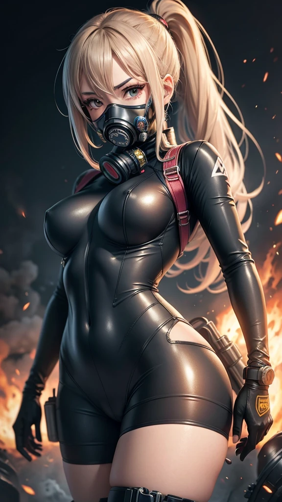 Anime girl with hazard suit and gas mask sexy hot body