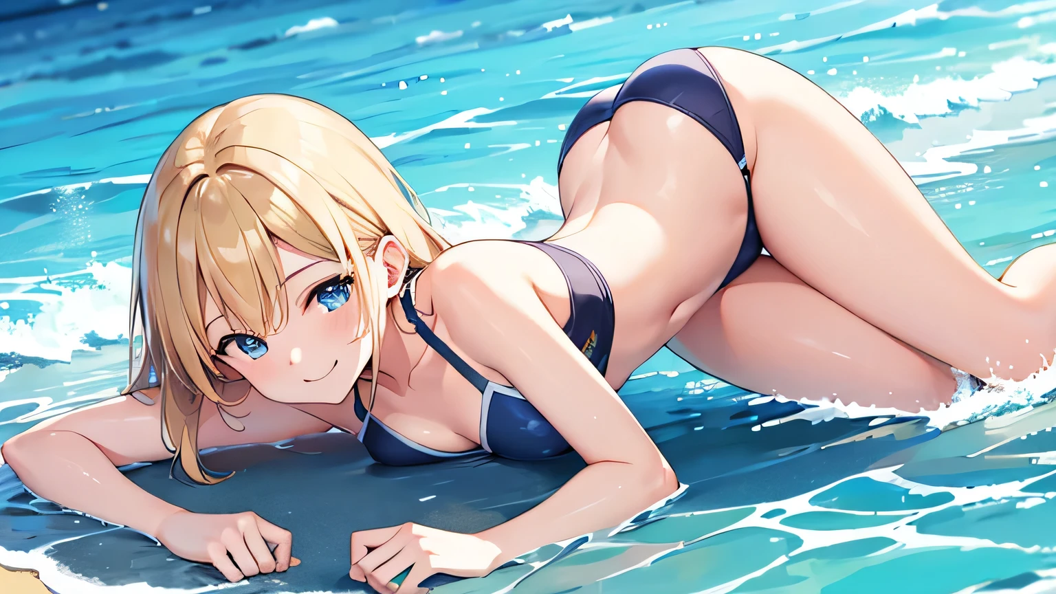 20-year-old women、Swimwear、Ocean、Oceanの水をかけている、playing、smile、Blonde