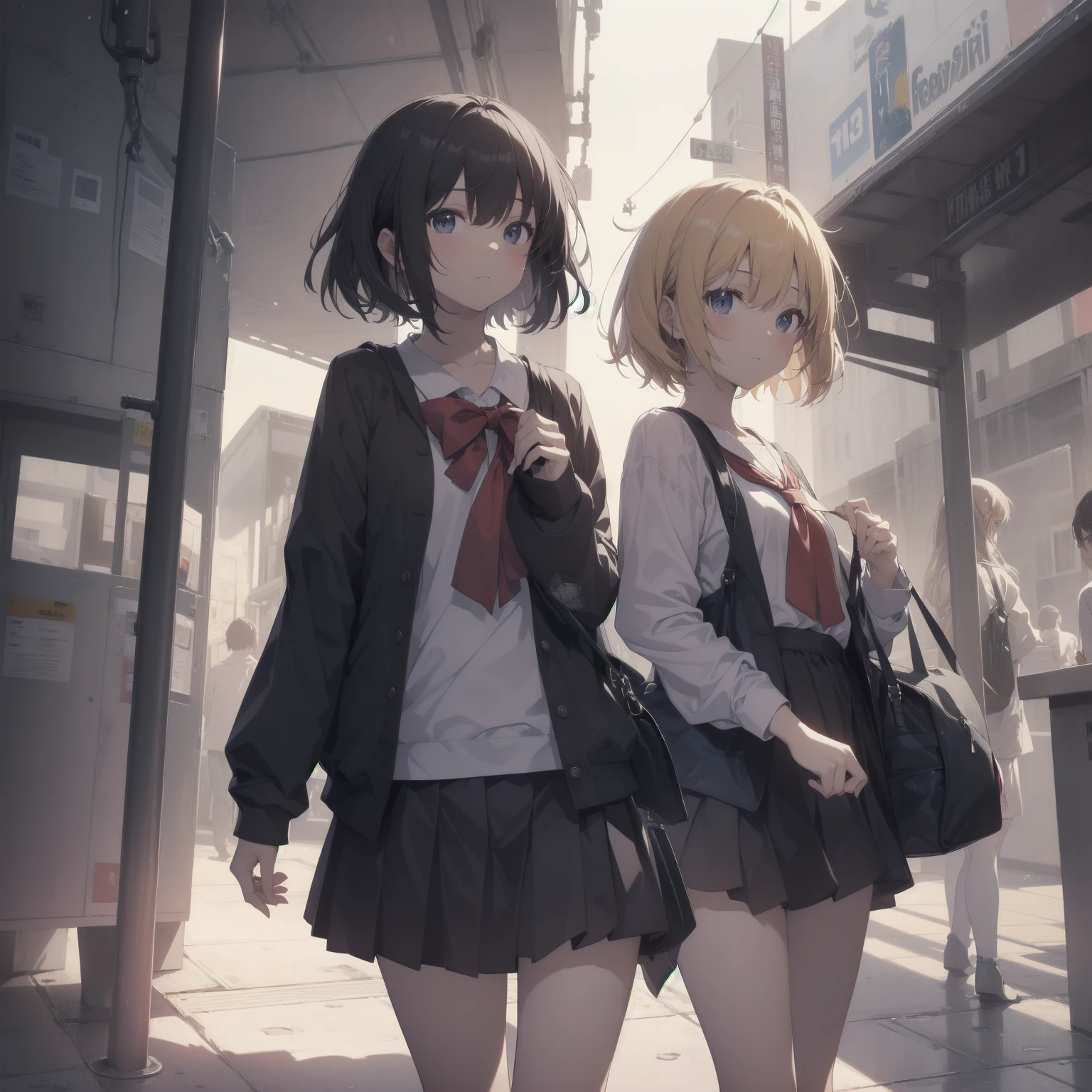 ultra-absurdres-Top quality by artist God, ultra-detailed, high resolution, anime moe artstyle, best anime 8k konachan wallpaper, pixiv contest winner, pool:2810, perfect anatomy,break, 1girl, (Please draw a girl walking sleepily to school alone. )break,(Solo,little female, 13-year-old:1.3),Full limbs, complete fingers,a junior high school student, (very short hair), short cut, flat chest, , small butt, small black eyes, beautiful detailed eyes, well-proportioned iris and pupils, expressive eyes, highres detailed hair, soft expression, salor school_uniform, sailor collar, serahuku, bow, pleated skirt,(Detailed Lighting), (Detailed background), in the School commute route. break,super detailed skin, Best cinematic lighting powered by famous artist, 8k,beauty illustration,photoshop_(medium),very aesthetic,break,((artist:yuuhagi_(amaretto-no-natsu) )), artist:clamp ,artist:carnelian ,artist:kantoku ,
