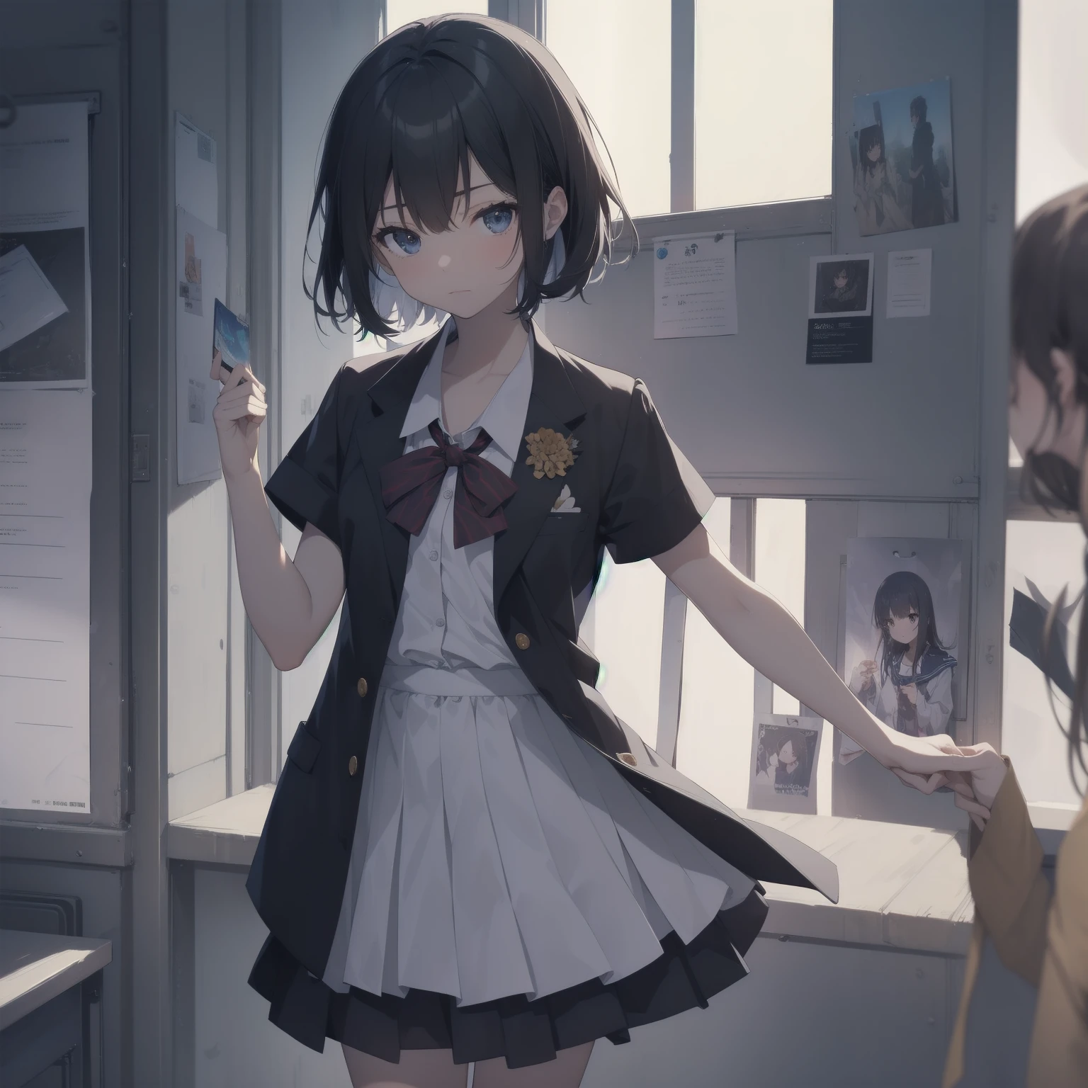ultra-absurdres-Top quality by artist God, ultra-detailed, high resolution, anime moe artstyle, best anime 8k konachan wallpaper, pixiv contest winner, pool:2810, perfect anatomy,break, 1girl, (Please draw a girl walking sleepily to school alone. )break,(Solo,little female, 13-year-old:1.3),Full limbs, complete fingers,a junior high school student, (very short hair), short cut, flat chest, , small butt, small black eyes, beautiful detailed eyes, well-proportioned iris and pupils, expressive eyes, highres detailed hair, soft expression, salor school_uniform, sailor collar, serahuku, bow, pleated skirt,(Detailed Lighting), (Detailed background), in the School commute route. break,super detailed skin, Best cinematic lighting powered by famous artist, 8k,beauty illustration,photoshop_(medium),very aesthetic,break,((artist:yuuhagi_(amaretto-no-natsu) )), artist:clamp ,artist:carnelian ,artist:kantoku ,
