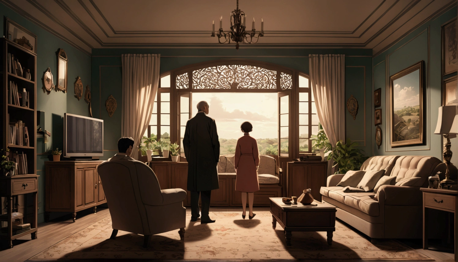 Scene of a  at home. His father and mother are watching him
