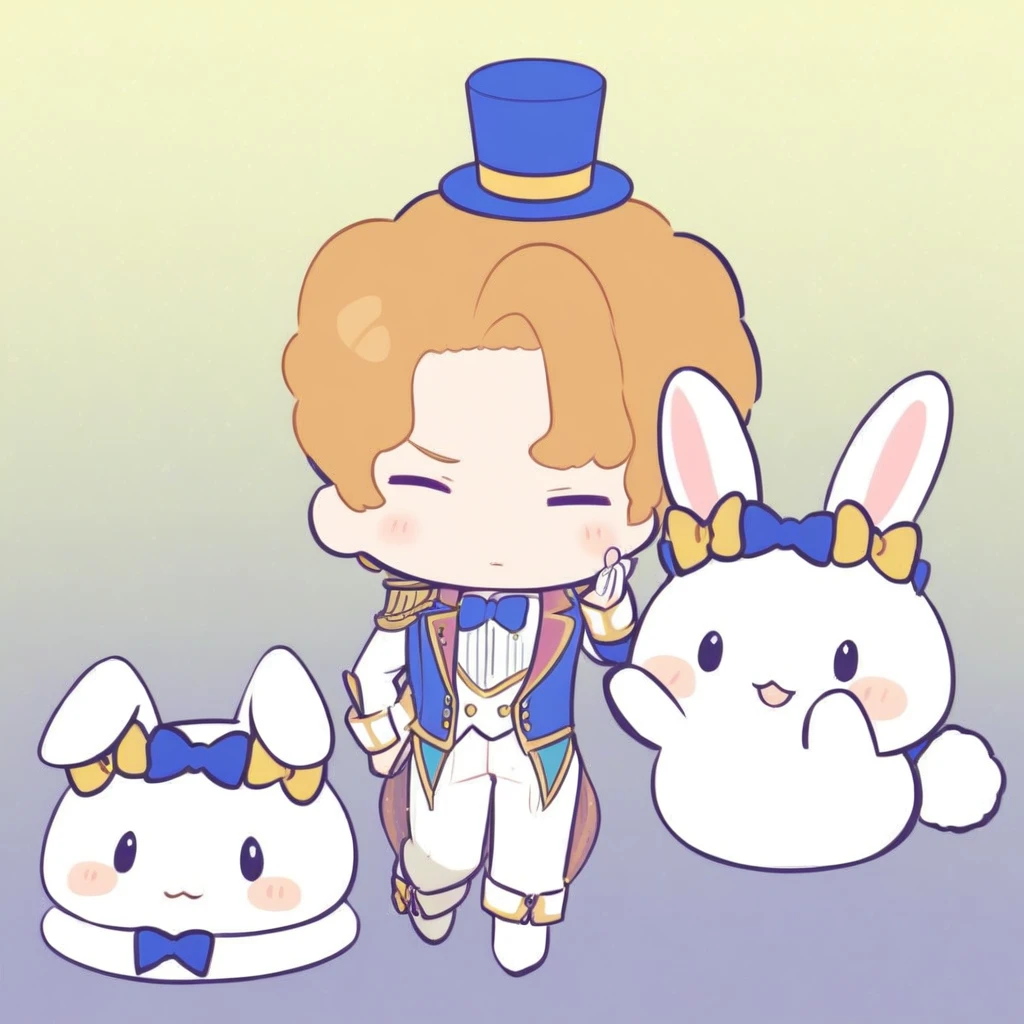 cute bunny with ribbon top hat and prince style outfit