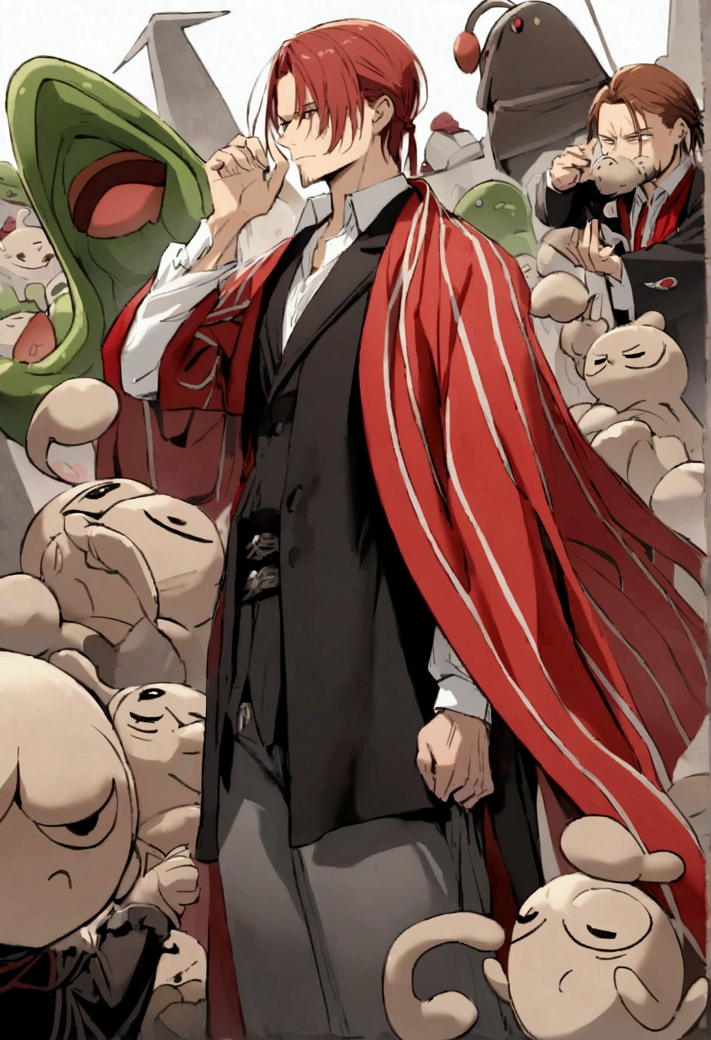 Shanks o ruivo , using king's haki . |black and wormy clods fall around the character