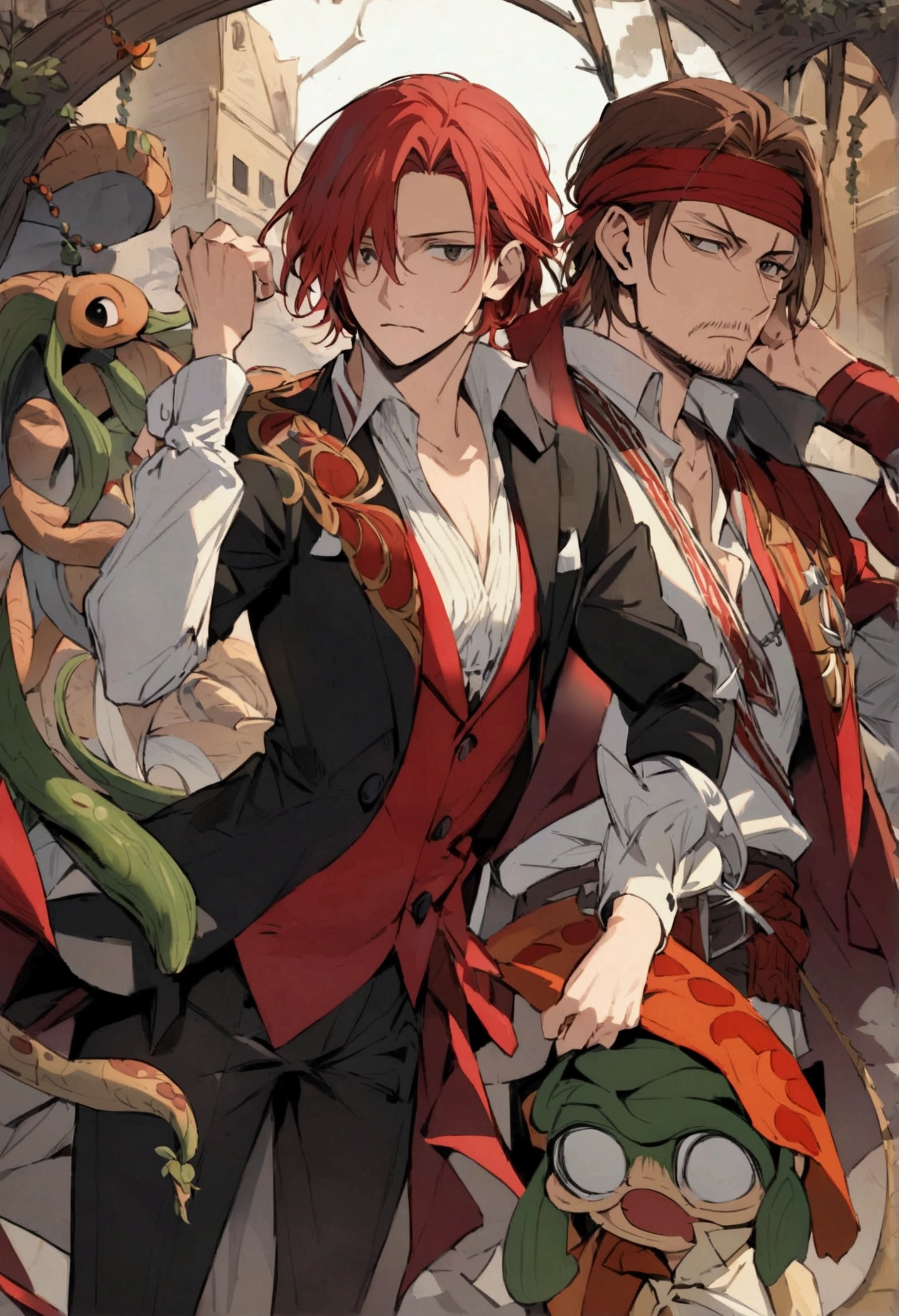 Shanks o ruivo , using king's haki . |black and wormy clods fall around the character
