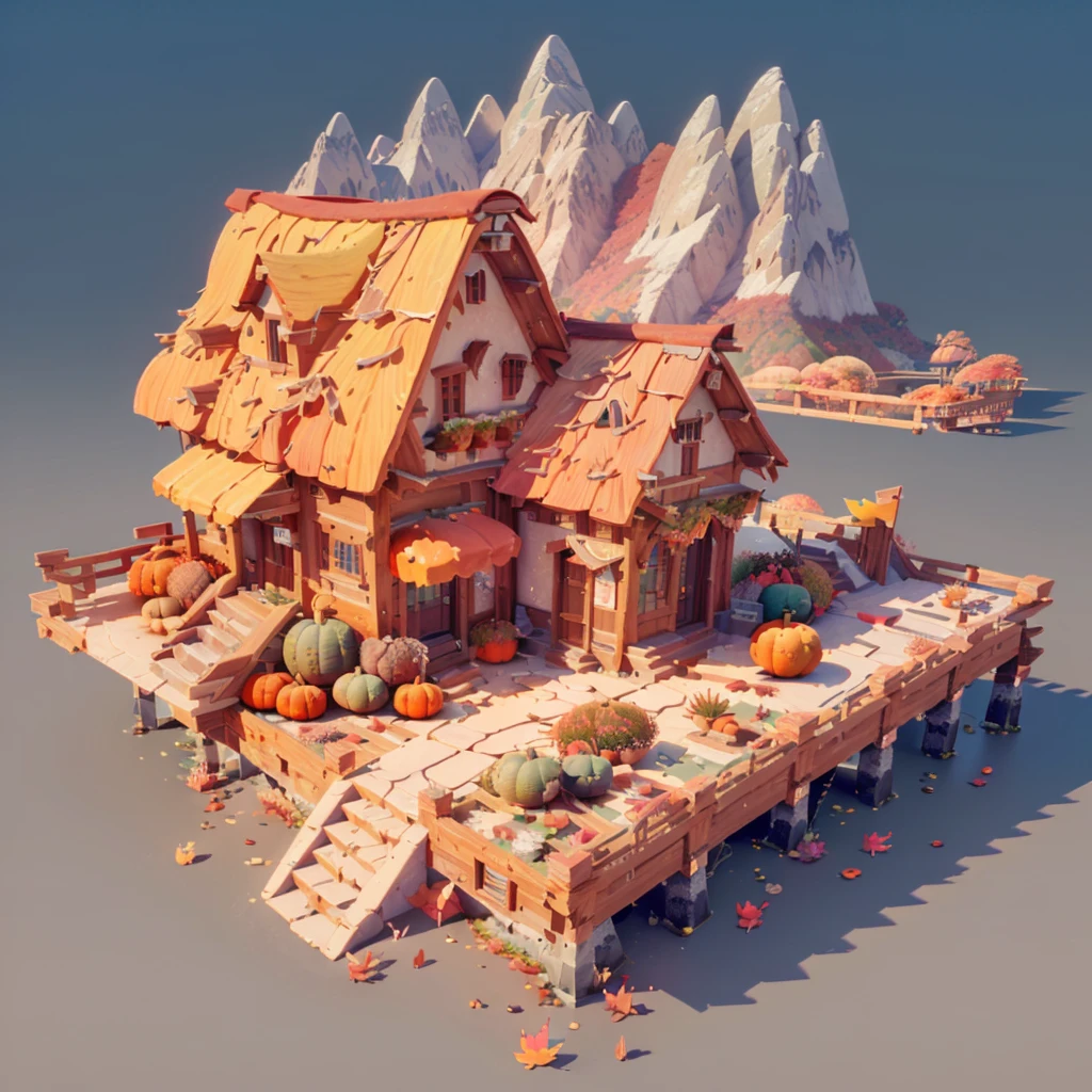 (Isometric Art:1.5),The art of math,(Mountains、Fall:1.6),Around the mountain road,Ancient bridge,pavilion,river,Hut,Small boat,(high quality,Masterpiece,Octane Rendering,Ray Tracing,Extremely detailed,3d,8k:1.5),toon