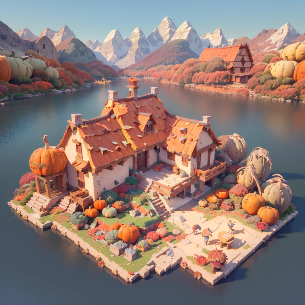 (Isometric Art:1.5),The art of math,(Mountains、Fall:1.6),Around the mountain road,Ancient bridge,pavilion,river,Hut,Small boat,(high quality,Masterpiece,Octane Rendering,Ray Tracing,Extremely detailed,3d,8k:1.5),toon