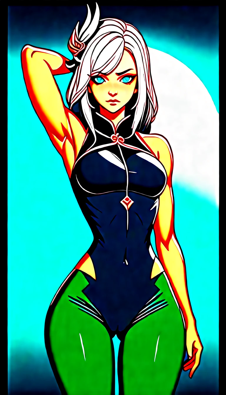 (score_9:1.2), (ai-generated:1.2), (Maximize Detail Slider:1.2), (Insanely Detailed:1.2), (easynegativev2:1.2), (source_real:1.2) BRAKE (score_9_up:1.2), 1girl, solo, long hair, breasts, looking at viewer, blush, bangs, white eyes, medium breasts, squatting, lips, hair ornament, no pupils, bare shoulders, very long hair, closed mouth, braid, grey hair, thighs, cowboy shot, sleeveless, armpits, nail polish, hair over one eye, arm up, bare arms, bodysuit, covered navel, thigh gap, eyes visible through hair, tassel, blue nails, arm behind head, braided ponytail, black bodysuit, hip vent, glowing eyes, cameltoe, shenhe \(genshin impact\), cinematic lighting, practical light, 100mm Canon Lens, production quality, depth of field, cinema photography, intricately-detailed, professional color grading, exquisite details, sharp-focus, long exposure time, F/5.6, diffuse-back-light, award winning photography, realistic photography, unreal engine, realistic lense flare, real lighting, studio lighting, accent lighting, global illumination, ray tracing global illumination, optics, scattering, glowing, shadows, rough, shimmering, lumen reflections, diffraction grating, GB displacement, ray traced, Anti-Aliasing, FKAA, TXAA, RTX, SSAO, shaders, tone mapping, CGI, VFX, SFX.