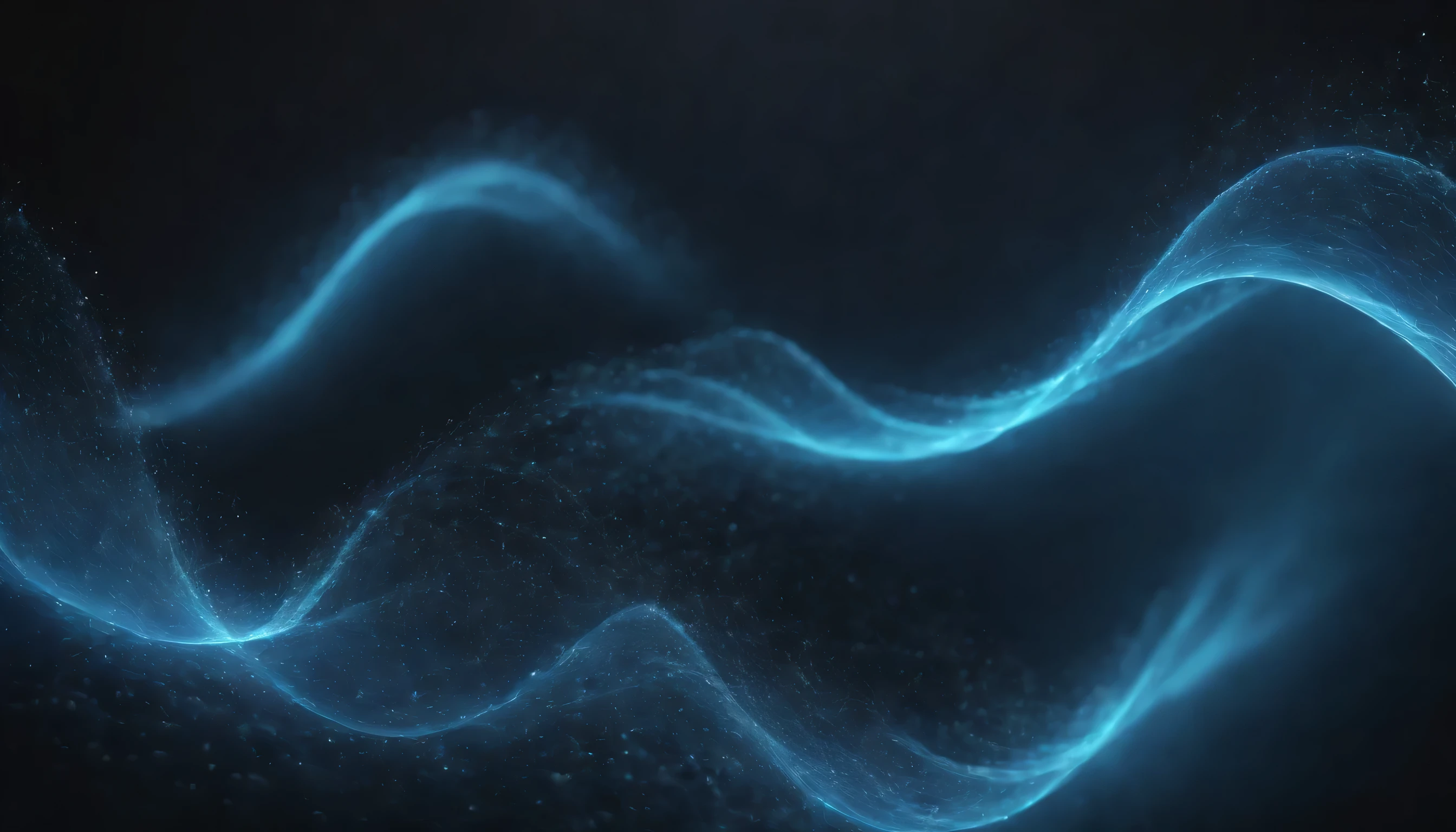 Close-up of blue waves,There are lights on a dark background, particle waves, lightwave, waves and particles, wave of water particles, Particle light, glowing tiny blue lines, Glowing background lighting, electric aura with particles, particle illumination, ambient light background, Light particles, Cool background, soft blue light, glow wave, infinite quantum waves, Glowing particles