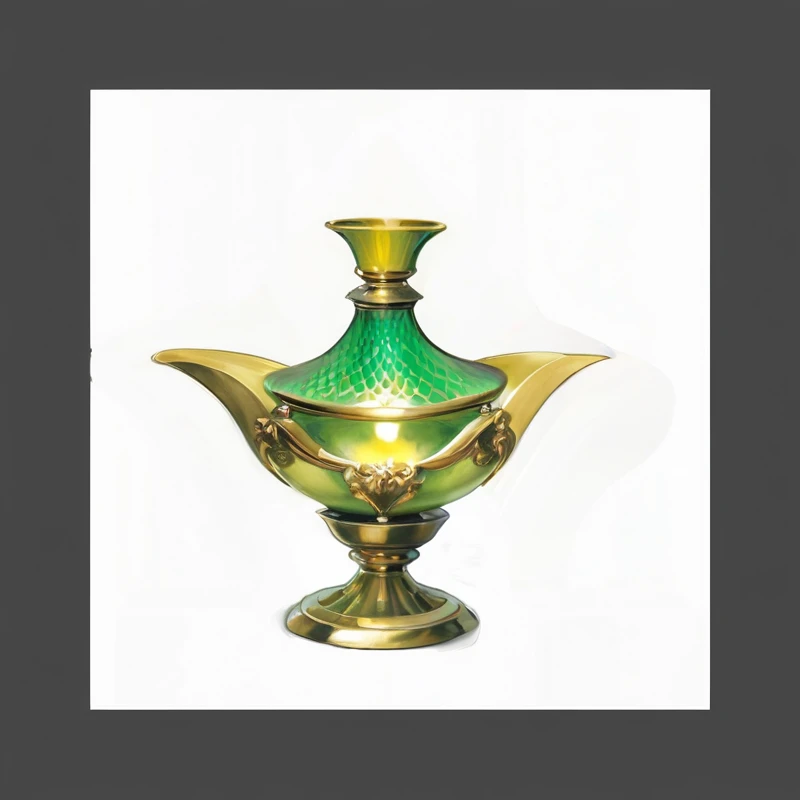 There is a green and gold lamp,There's green flames inside, Concept Art Magic Highlights, painting of one health Potions, Fantasy game spell symbols, Potions of healing, alchemy concept, object concept art, Magic Items, holy fire spell art, Game assets, Stylized game art, stylized concept art, Potions, Game Icon Assets, Stylized game icons