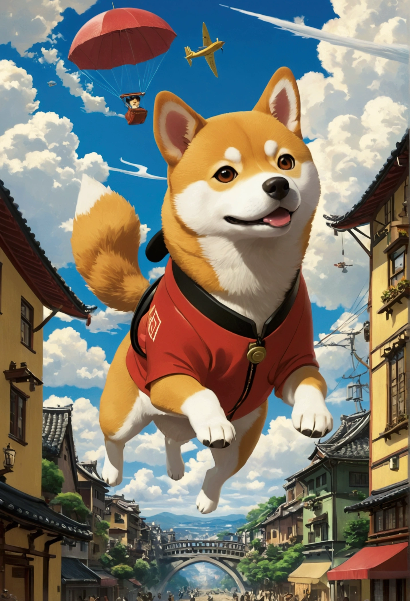 Ghibli fly in the sky Shiba Inu