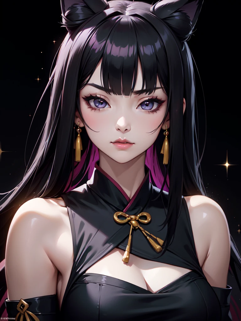Girl1,front facing view,(eye shadow,eyelashes,Shiny lipstick),(purple Qipao Dress),(Stand in a luxury hotel),Highly detailed ,8K wallpapers،Highest quality, high resolution, beautiful lighting, realistic shadow, high resolution،(highly detailed, detailed faces and eyes, realistic eyes),(upper body,Looking at the viewer,cowboy shot)