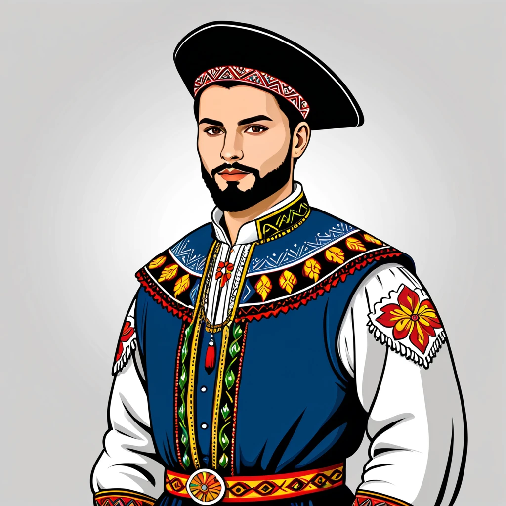 man in romania folk outfit, vector graphics, strong contours
