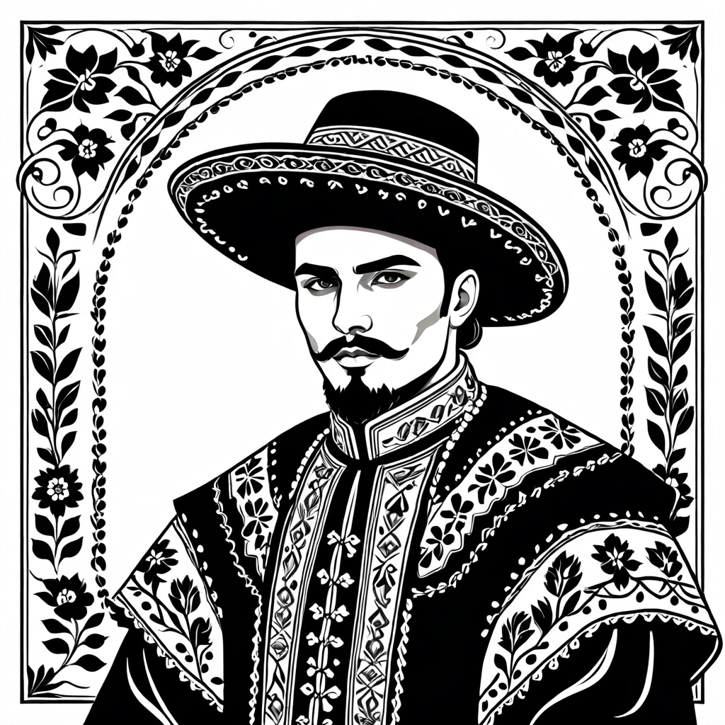 man in romania folk outfit, vector graphics, strong contours
