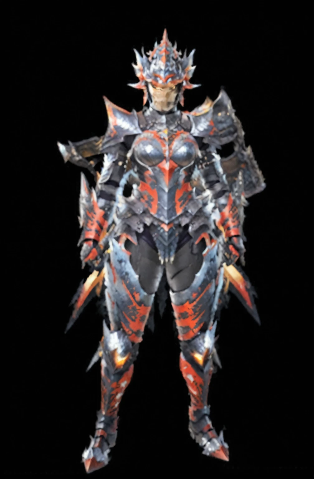 A closeup of a person in armor with a sword, with monster hunter armor, black fire colored reflected armor, fractal armor, silver ice-colored reflected armor, platinum warrior armor, Wearing monster hunter armor, full plate armor, demon armor, fantasy heavy armor, intricate fractal armor, Intricate Assassin Armor, dragon ancient full plate armor, Armadura valstrax