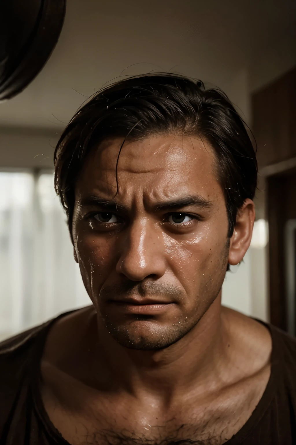 a man is disappointed with life, his face is abandoned by his wife, he looks frail and almost cries