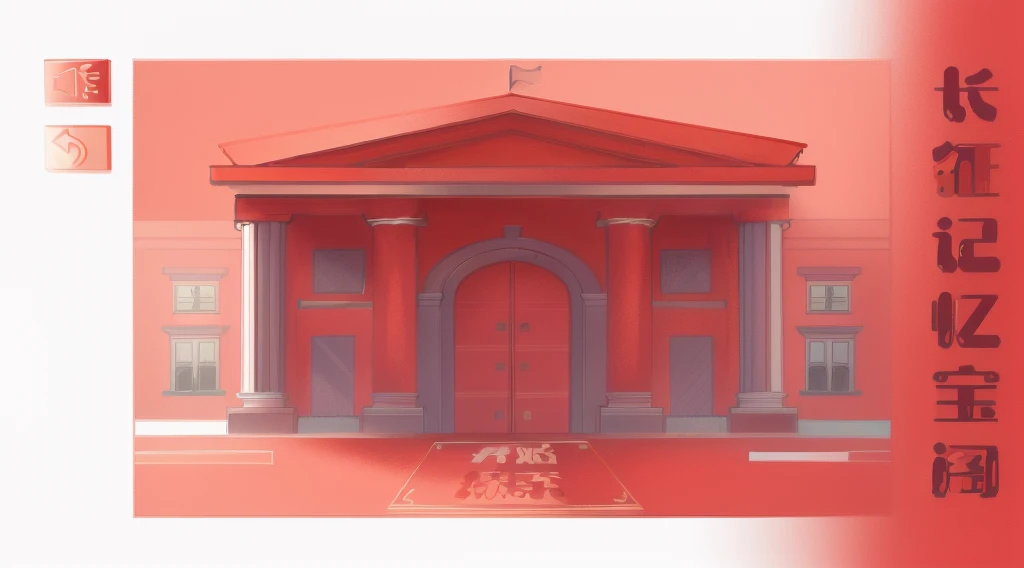 Drawing of a building，Museum gates，Warm colors，Flat style，illustration，red，