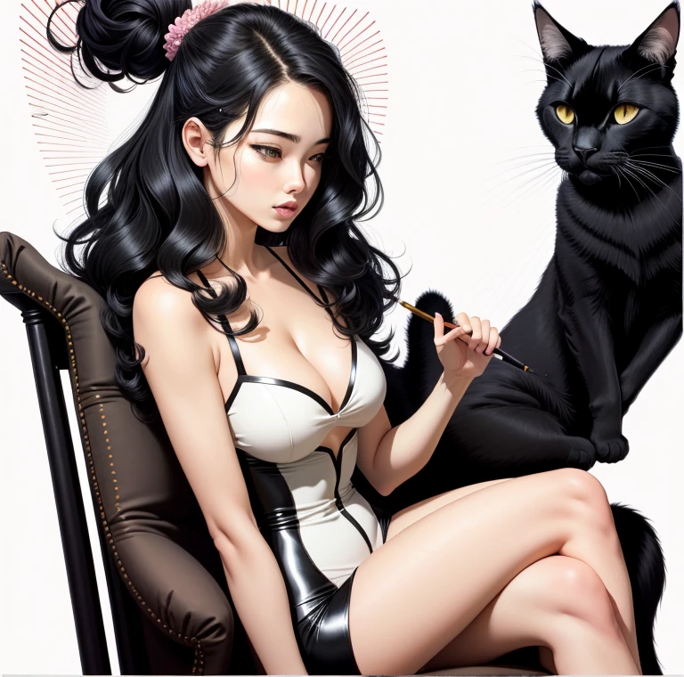 A woman sitting on a chair with a black cat, Outline Art, Strong line drawing, line art colouring page, Outline Art, line - art, Fine line drawings, inspired by Apollonia Saintclair, Bold lineart, drawn with photoshop, lineart behance hd, Heavy Line Drawing, Heavy outline, Digital Line Art, Ink outline