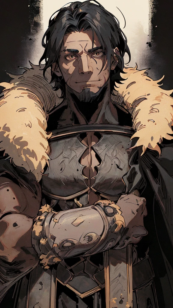 Highest quality, (background_detailed), expensive_Contrast, detailed_original_figure, Warrior, Muscular, Villain Face, Armor, full_body, Medieval, Wrinkles between the eyes, Young people, 20-year-old male, dark_stitch_landscape, (dramatic_Lighting:1. 25), (Shaded_background:1.2), black_hair, (short black hair:) 1.1 ), Big numbers, Delicate face, Wicked Smile, Sharp eyes, Black background, (Black background:1.5), Beautiful line art, 白black