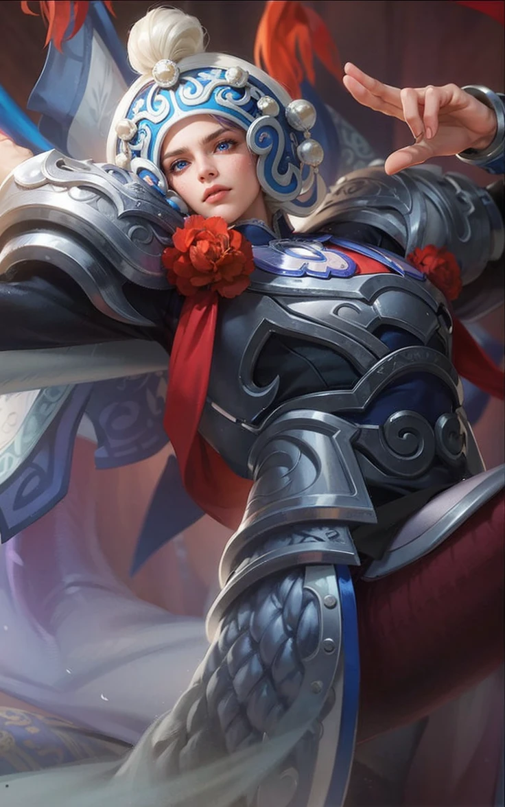 boy,handsome,19 years old, finely detailed eyes,blue eyes,skin light tone,blond hair, intricate details, portrait, looking at viewer, solo, (full body:0.6),intricate details,(best quality, masterpiece, colorful, highest detailed),8k ,detailed background, detailed face,  dynamic pose,purple commander armor,commander, high fantasy medieval setting, dark alleyway background,night