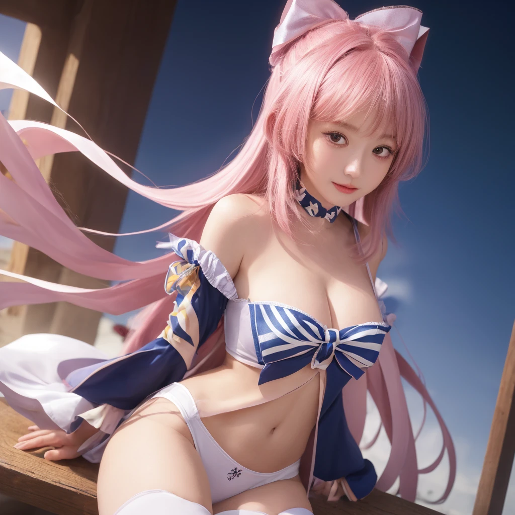 1girl, (best quality), (masterpiece), ultra detail, highres, (detailed body and face), extremely detailed, pink hair, big breasts, (big breasts 1:2) big boobs, no bra, no panties