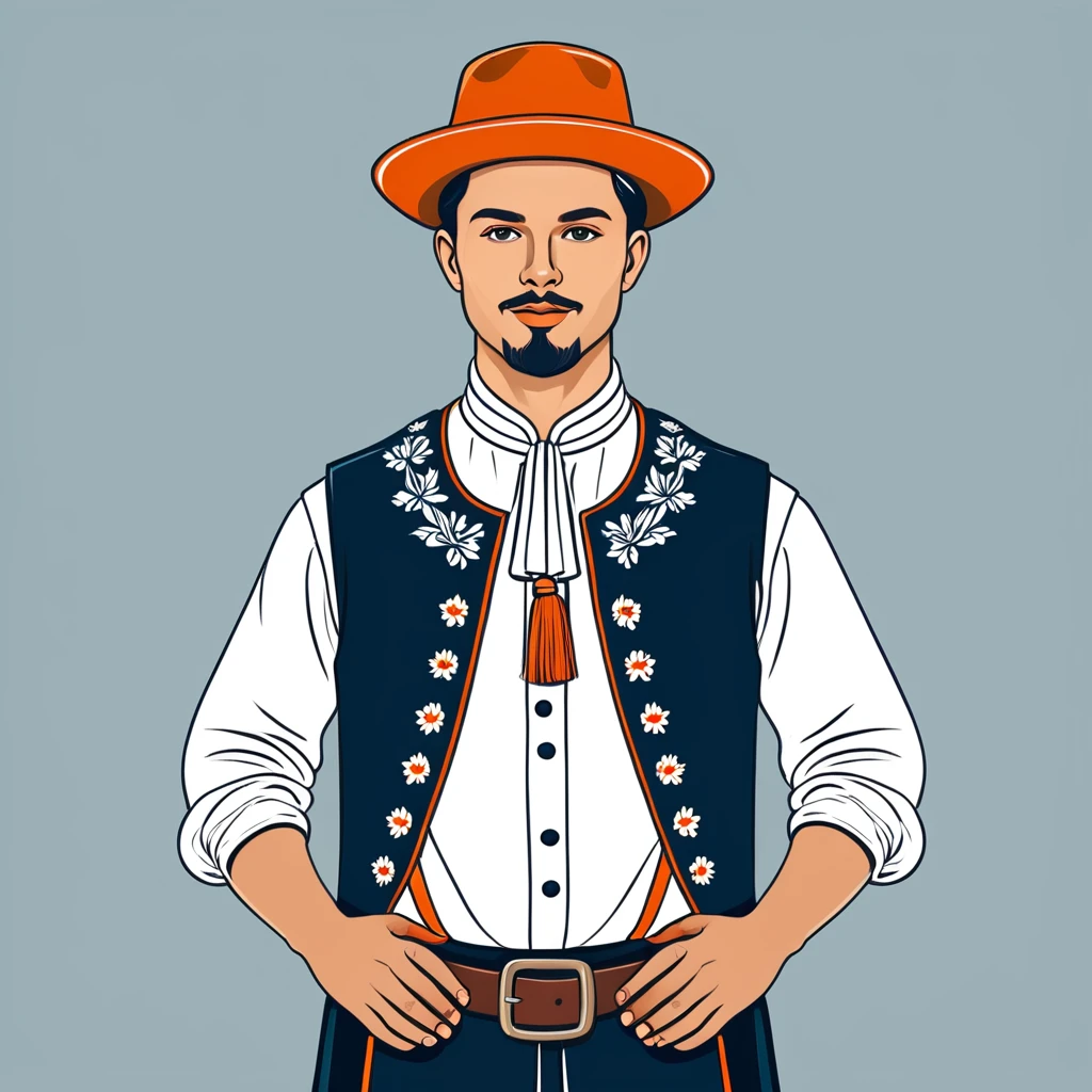 man in netherlands folk outfit, vector graphics, strong contours